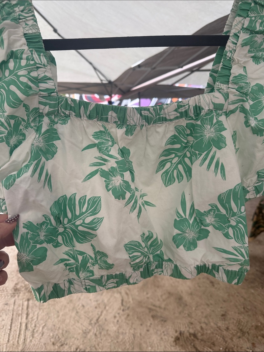 American Eagle Outfitters Green and White Floral Crop Top